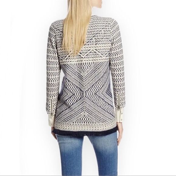 Lucky Brand- Women’s Fringe Open Front Cardigan Boho Aztec Print, Size Medium - Picture 7 of 12